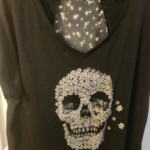 Torrid Black Floral Skull Long Sleeve Top